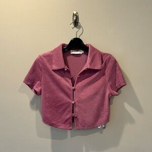 Beige Botany Terrycloth Cropped Button-Up Shirt - S